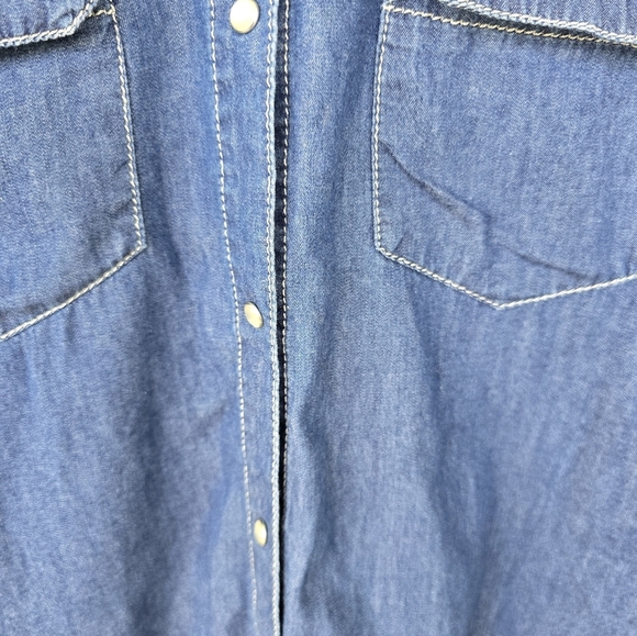 New Look Chambray Shirt 3X Plus Blue Long Sleeve Snap Buttons Tie Front Classic - Picture 7 of 13